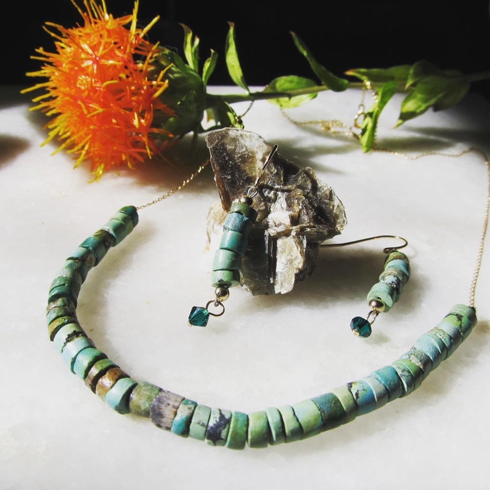 Handmade Necklace Earring Set Turqoise Gemstone